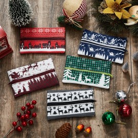 Sherr 5 Pieces Tissues Purse Pocket Tissue Holder Reusable Travel Tissue Pouch Fabric Zipper Enclosed Small Size Flower Pattern Tissue Holder for Purse Coins for Christmas, 5.25 x 3 Inches