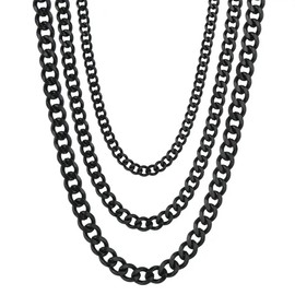 AB Viking Crafts High-Quality Stainless Steel Curb Chain Cuban Chain Colour Black/Black, Thickness 3/5/7 mm, Length 45/50/55/60/70 cm in Gift Box, Lifestyle HipHop Punk Rock Gothic, Stainless Steel