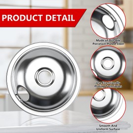 WB31T10010 WB31T10011 Electric Stove Drip Pans Chrome Fit for Kenmore Hotpoint GE Electric Surface Burner by Cenipar-Includes 8 inch(2 Pack) and 6 Inch(2 Pack) Drip Pans