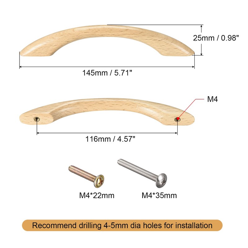 sourcing map Wood Pull Handles, 2pcs 116mm/4.57" Hole Distance Wooden