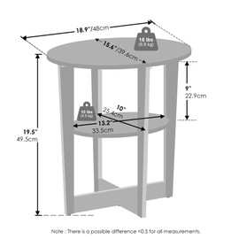 Furinno Tidur Oval Nightstand, Bedside Table with Open Shleves, Walnut