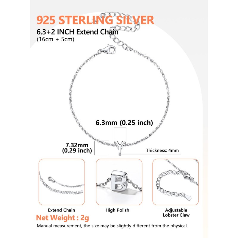 Silvora S925 Sterling Silver Initial Letter Bracelet, Meaningful Initial Bracelet