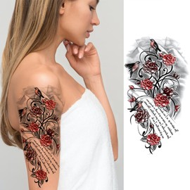 Bird Flower Temporary Tattoo For Women Half Sleeve, Large Realistic Hummingbird Floral Fake Tattoo Adult Girl Thigh Chest, Color Swallow Peacock Temp Tatoo Sticker Arm Back Body Art Makeup, 8-Sheet