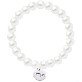 UAREBST Pearl Bracelets for Women, White Stretch Pearl Bracelet with MOM LOVE Letter, Mother's Day Gifts for Mom Grandma, 4mm 6mm 8mm Faux Beaded Bracelets for Mother's Day Birthday Anniversary