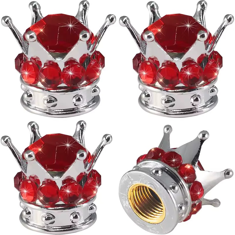 4-Piece Crown Rhinestone Tire Valve Stem Caps