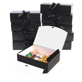 HummingBox Black Gift Box Set of 16 - Gift Boxes for Presents & gifting on weddings, birthdays & more - Easy to Assemble Black Gift Boxes With Lids & Ribbon Closure - Decorative Boxes With Lids