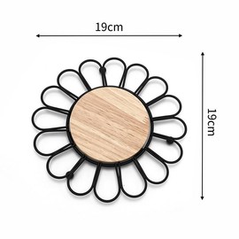 Hosoncovy Round Hot Pot Holder Pad Set of 2,Heat Resistant Pot Mat Hot Pot Trivet Mat Table Place Mat Kitchen Worktop Protector Dish Mat (Black, Flower)