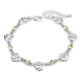 Green Diamond Elements Crystal Bracelet Women's Silver 925 Bracelets Heart Love Gift for Mother's Day / Anniversary / Valentine's Day Gift for Women, Sterling Silver