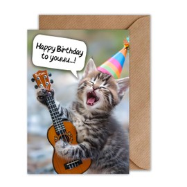 WBdesignz Funny Birthday Card with Envelope - Singing Cat Card Funny Birthday Card (A6)