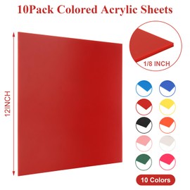 LOPYXBR 10 PCS 12X12 Inch Colored Acrylic Sheets 1/8 Thick Colored Plastic Sheets with Protective Paper Plexiglass Cast Acrylic Sheet 1/8 for Laser Cutting and Engraving Material, Signs, DIY Craft