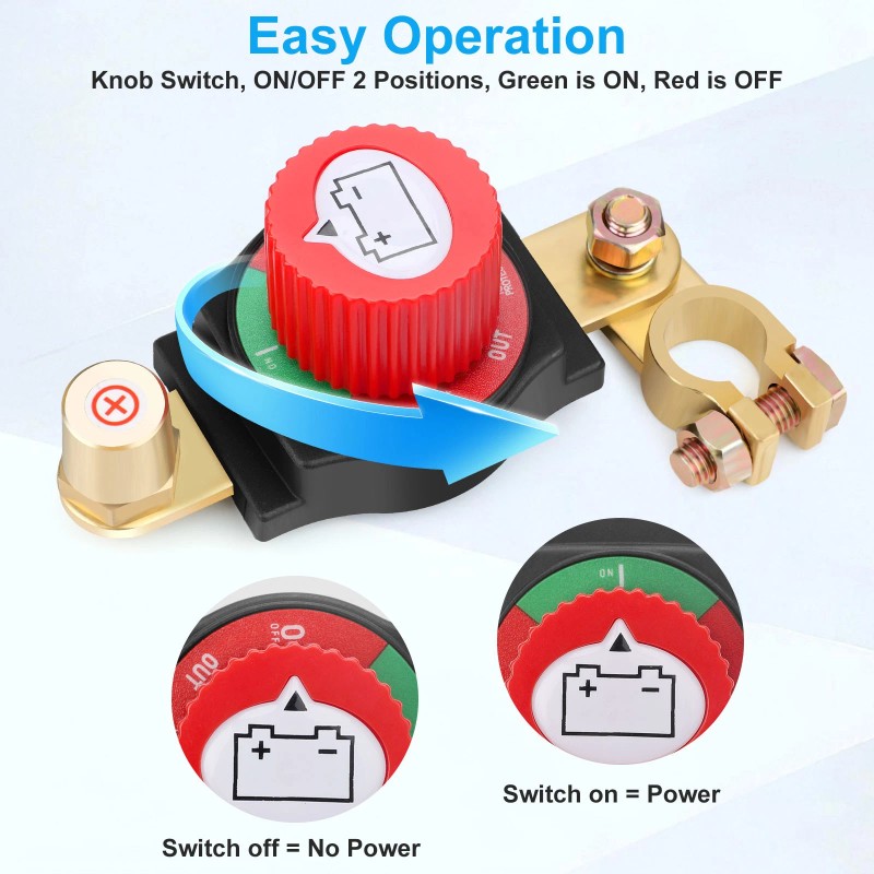 Wowpartspro Battery Disconnect & Top Post Kill Switch 12V-48V Heavy
