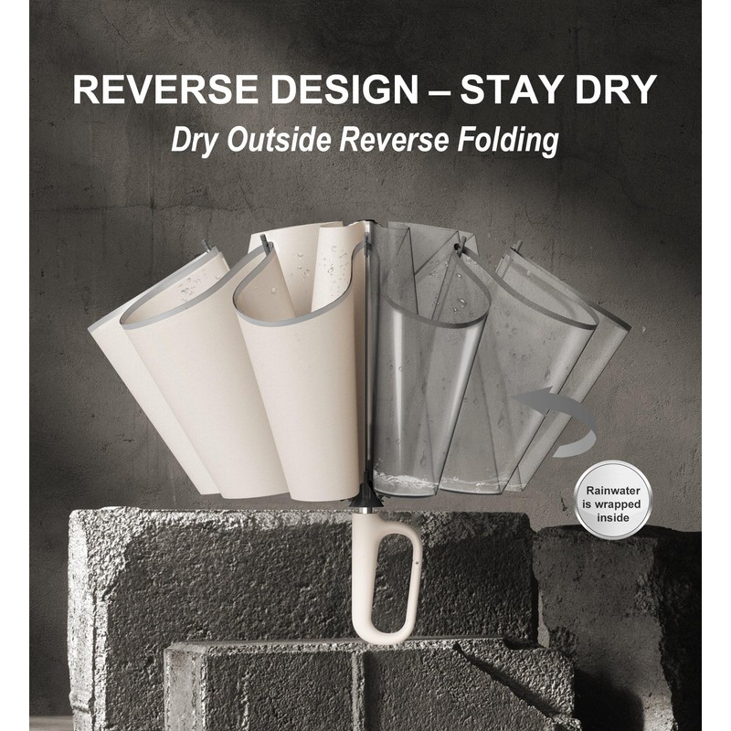 QWB TUMAAOTU Inverted Umbrella with Carabiner Handle, Wind Proof Umbrellas