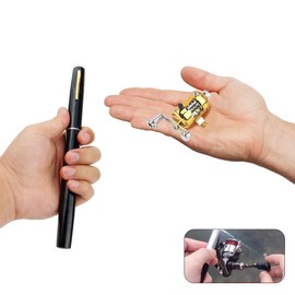 Lwuey Mini Fishing Rod Reels Combo, Bags Fishing Rod Pen Shape Fishing Set Portable Telescopic Lightweight Fresh Water River Lake Reservoir Salt Water Surf Coastal Waters Travel Gifts Men (Black)