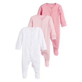 NEXT Baby Cotton Pyjamas Pack of 3, pink / white, 6-9 months