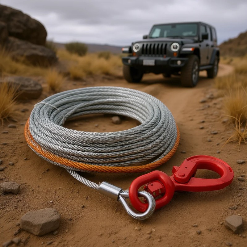 Winch Cable 3/8 Inch X 50 Feet Galvanized Steel Swivel