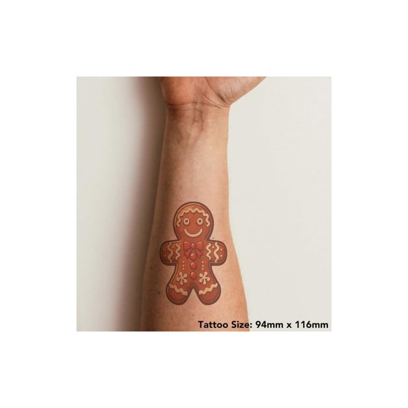 'Gingerbread Man With Bow Tie' Temporary Tattoo - Water Resistant,