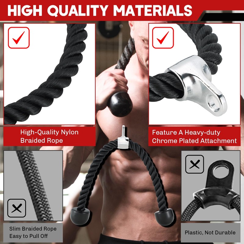 weyleity Tricep Rope Push Pull Down Rope Cord Heavy Duty