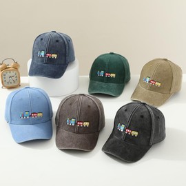 LYZOURBB Toddler Boys Washed Cotton Baseball Caps Girls Boys Little Trains Embroideries Baseball Cap Adjustable Sun Hats for 2-8Years Green