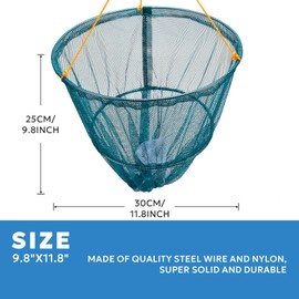 A1FISHER Set of 2 Crab Drop Net with Bait Bag & Rope & Line Handle for Catching Crab, Fish, Prawn, Crayfish, Lobster, Portable Crabbing Kit for Outdoor, Green W30cm x H25cm