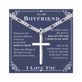 Ursteel Silver Cross Necklace for Men, S925 Sterling Silver Mens Cross Necklace Cross Chain Necklace for Boyfriend 22 Inches Cross Jewelry Fathers Day Christmas Gifts for Boyfriend