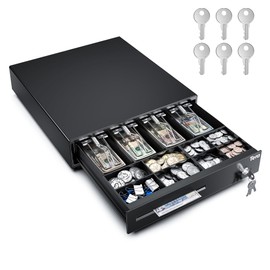 Tera 13 inch Cash Register Drawer, 4 Bill 8 Coin for POS System 6 Keys Auto Open Removable Coin Compartment with Media Slot 24V RJ12 Key-Lock Money Tray for Small Business Retail Cash Safe 330E