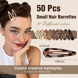 50 PCS Small Snap Hair Clips, Non Slip Metal Small Hair Barrettes for Women