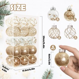 30Pcs Clear Christmas Ball Ornaments,2.36"/60mm Plastic Shatterproof Balls Baubles for Christmas Tree Decoration,Hanging Delicate Ball Ornament for Indoor Home Wedding Xmas Party (Champagne)