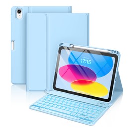 Hamile Hamile for iPad 10th Generation Case with Keyboard 10.9 Inch - 7 Colors Backlit Wireless Detachable Folio Keyboard Cover with Pencil Holder for New iPad 10th Gen 2022 (Sky Blue)