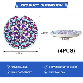 SHMZK 4 PCS Car Coasters for Drinks Absorbent, Mandala Ceramic Coaster with Finger Notch & Cork Base, Cute Absorbent Cup Holder Drink Coaster Keep Vehicle Clean, Car Accessories (Style 1)