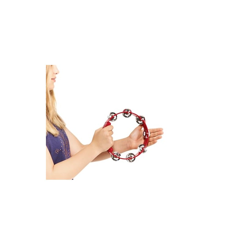 Nino Percussion NINO49R Compact 8" ABS Plastic Handheld Tambourine, Red