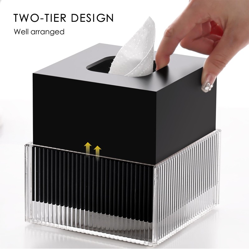 Acrylic Tissue Box Modern Square Tissue Box Cover with Two-Tier