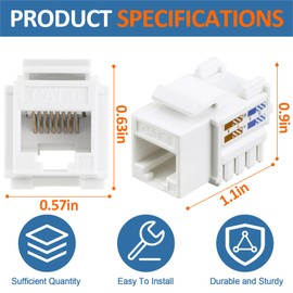 Hoteam Cat6 Cable RJ45 Keystone Jack UTP Modular Ethernet Jack Insert 90-Degree, Punch Down Keystone Adapter for Secure Connection(White,50 Pcs)