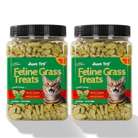 Just Try Cat Treats, Cat Grass Treats, Natural Salmon Flavor Healthy Cat Snacks, Training Biscuits Treats for Cats, Catnip for Cats, Crunchy Fish Shape Adult Cat Snacks, 16 oz﻿ (Salmon) - Specification: 13.4Oz*2