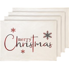 YCOLL Christmas Place Mats, Set of 4, Christmas Decoration, Table Placemats, Washable Place Mats, Red Christmas Coasters for Indoor and Outdoor Dining Room, Party Decoration, 30 x 45 cm