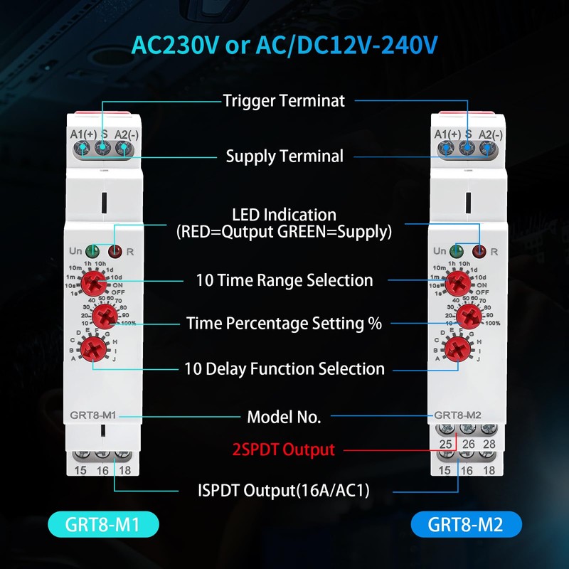 Time Relay Multifuction GRT8 M1 AC 230V with 10 Relay