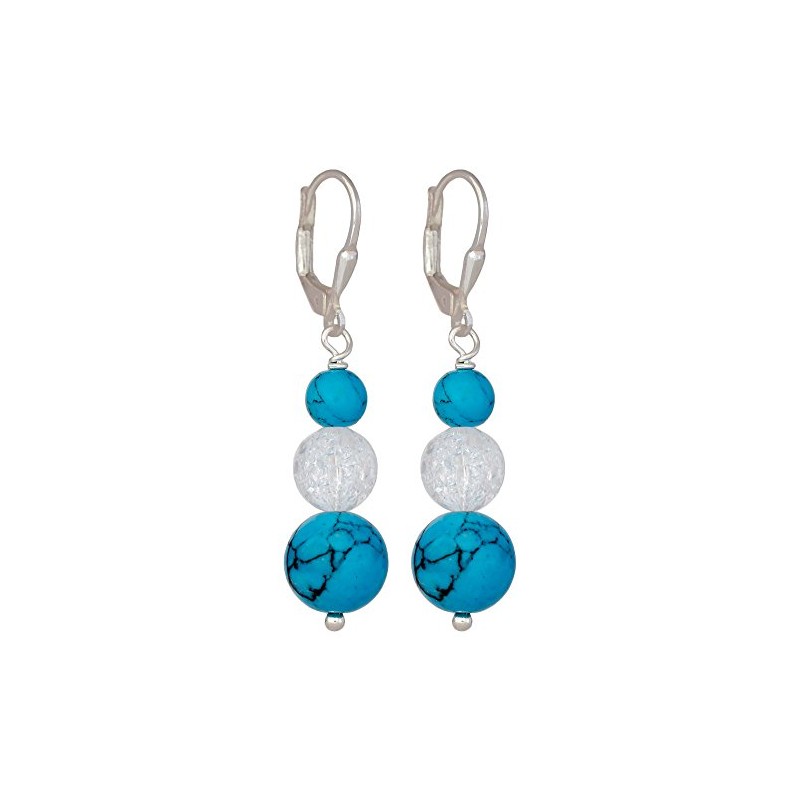 I Be, Turquoise Rock Crystal Gemstone Earrings, 925 Silver, Length