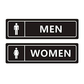 Men and Women Restroom Sign for Business Home, Self-adhesive 7" x 2" Black and White Metal Signs for Door Wall UV-Protected