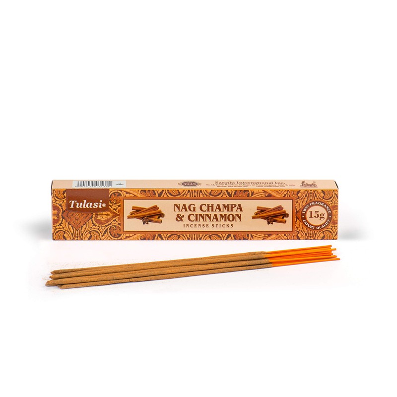 Tulasi Cinnamon Nag Champa, 15 Sticks x 12 Packs, Black,