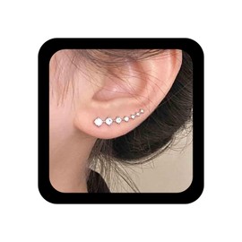 Aneneiceera Boho Crystal Ear Climber Earrings Rhinestone Crawler Stud Earrings Silver CZ Climbing Earrings Vintage Cluster CZ Earrings Jewellery For Women, Zinc