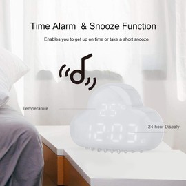 Lazmin Digital Alarm Clock, Cute Cloud shaped Magnetic Temperature Voice Activation Clock for Snooze(White)
