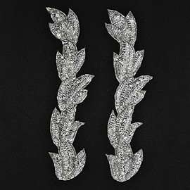 2-pcs 8-1/2" Sequin & Beaded Leaf Patch Applique Patch, FF-FF511 (Silver)