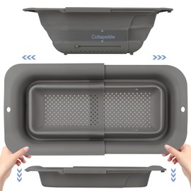 ROTTOGOON 7Qt Collapsible Colander Strainer, Expandable Over the Sink Colander, Adjustable Silicone Kitchen Sink Strainer, Foldable Large Colanders Basket to Wash Vegetable, Fruit, 15" to 19.8"