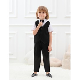 A&J DESIGN Toddler Suit Boy Wedding Gentleman Photoshoot Formal Ring Bearer Outfit Clothes Set Tuxedo Black 4-5T