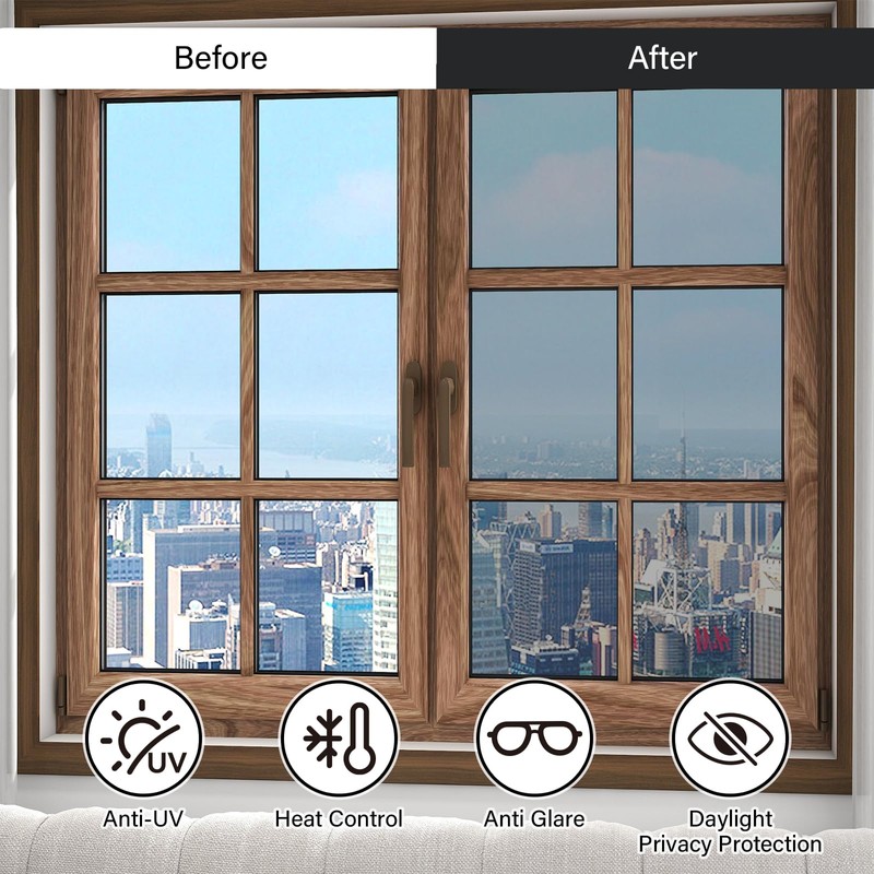 Finnez One Way Privacy Window Film Reflective Mirror Home Window