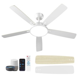 TALOYA 52 Inch White Smart Ceiling Fans with Lights Led Remote Control Flush Mount Low Profile for Bedroom Living Dining Room Outdoor Farmhouse Patio,Reversible,DC Motor,3 Color Temperatures,5 Blades