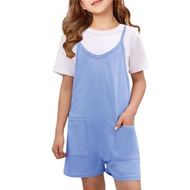 Tongmingyun overol de verano sin mangas para niñas con tirantes delgados y bolsillos, Azul, 7-8 Años