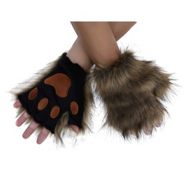 QinRuan Wolf Paw Costume for Adult 1 Pairs Plush Gloves Cosplay Bear Paw