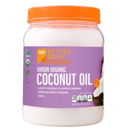 BetterBody Foods Organic Unrefined Coconut Oil - Hair & Skin Moisturizer, Baking & Cooking Oil - Light Aroma and Flavor - Butter Alternative - 56 Fl Oz