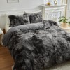 Wajade Faux Fur Plush Tie Dye Dark Grey White Comforter