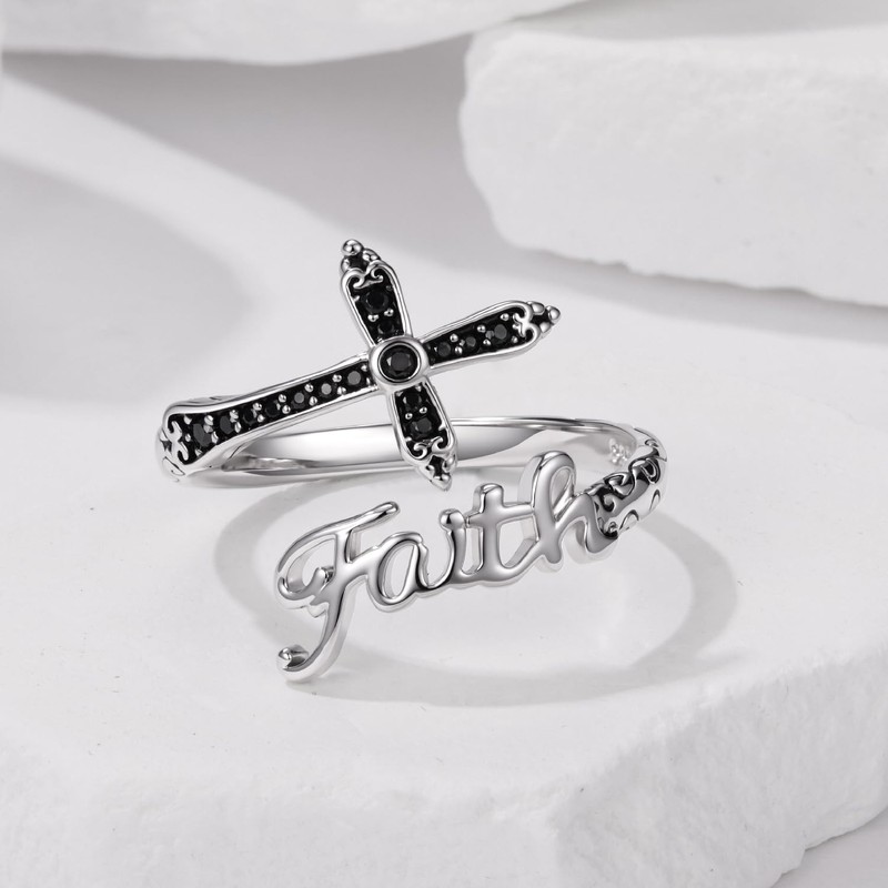 MUNDELL Vintage Cross Open Ring Christian Faith Wrap Finger Rings